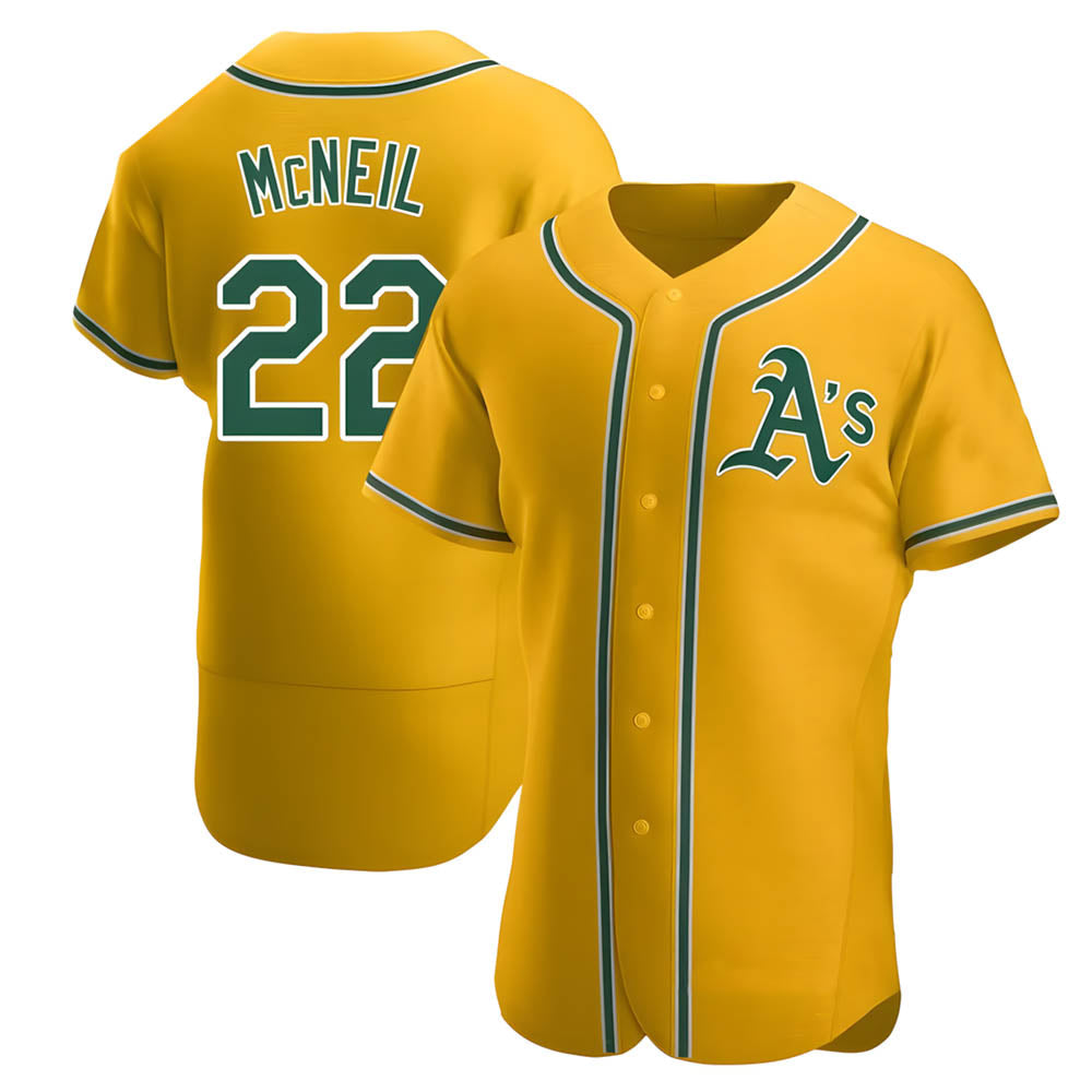 Punc Athletics #22 Jeff McNeil player Gold Authentic Alternate Stitched Jersey