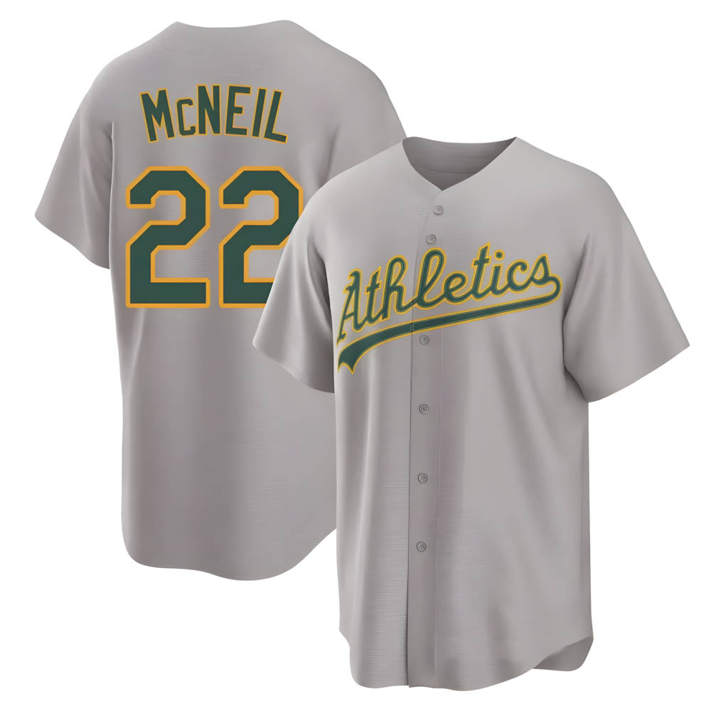 Punc Athletics #22 Jeff McNeil player Gray Replica Away Stitched Jersey