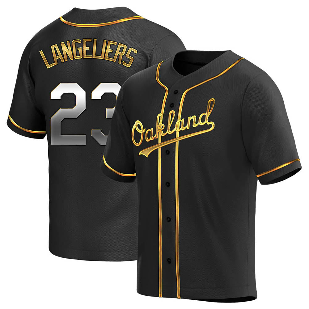 Punc Athletics #23 Shea Langeliers Player Black Golden Replica Alternate Stitched Jerseys