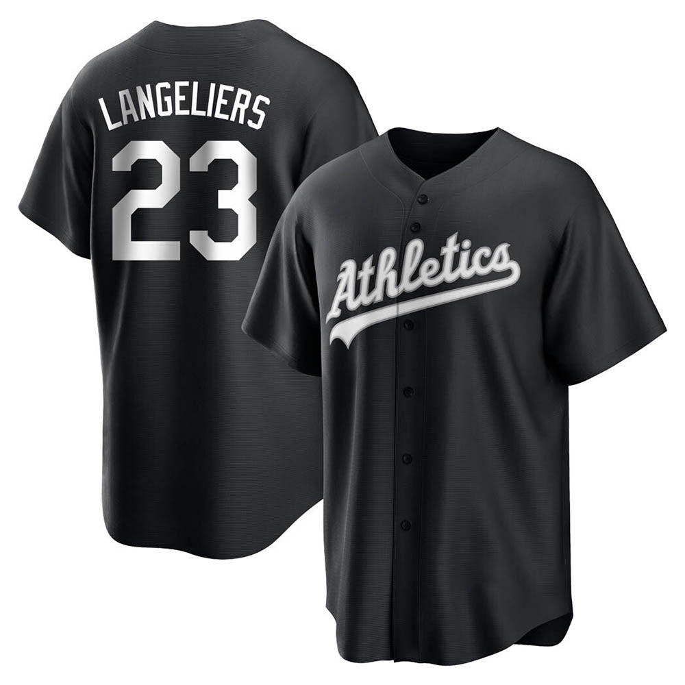 Punc Athletics #23 Shea Langeliers Player Black&White Replica Stitched Jerseys