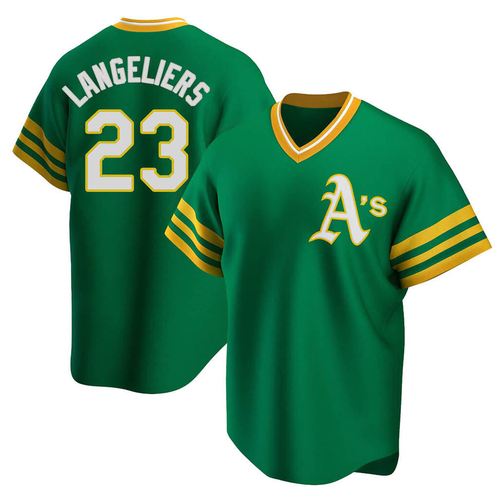 Punc Athletics #23 Shea Langeliers Player Green Replica Cooperstown Collection T shirt Stitched Jerseys