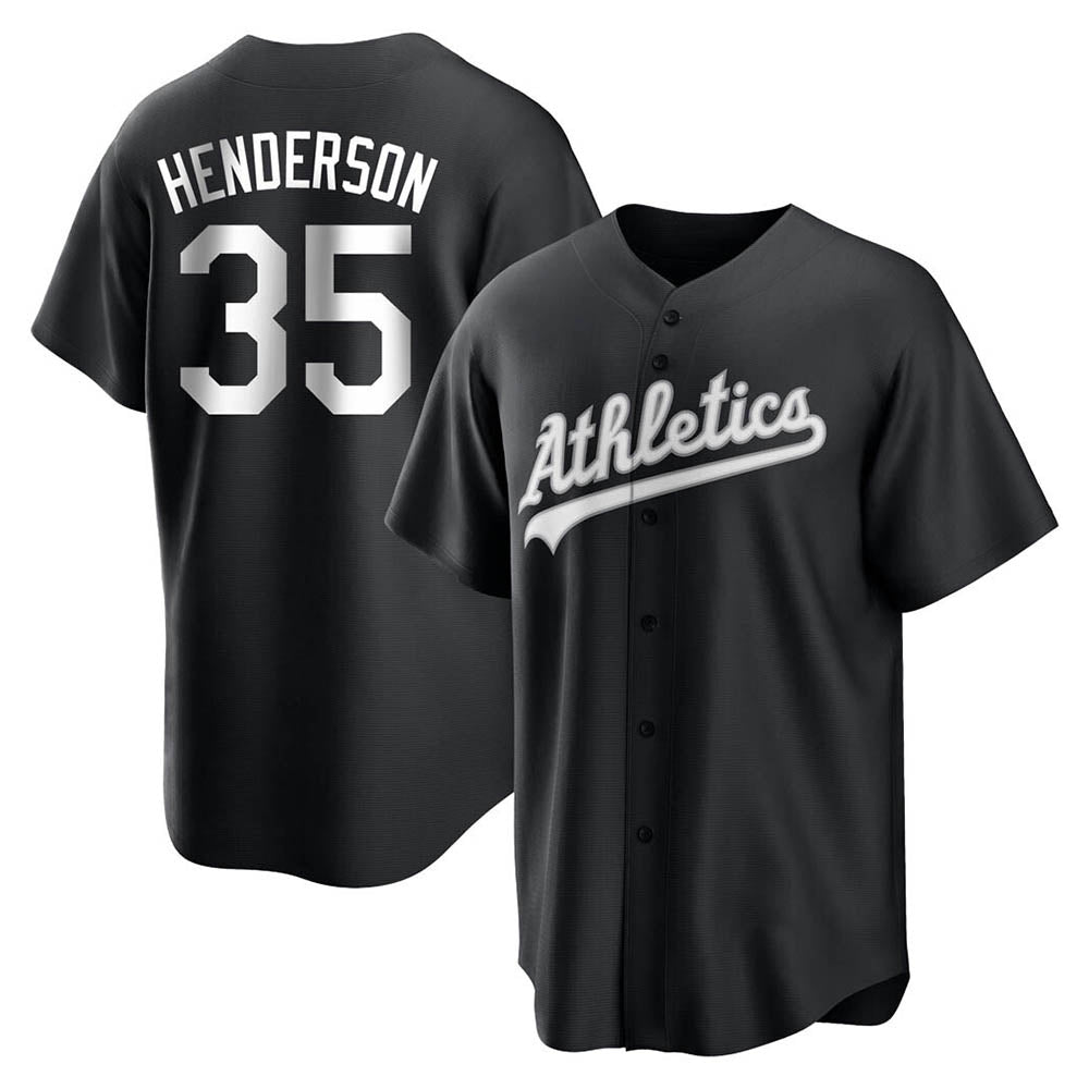 Punc Athletics #35 Rickey Henderson Player Black&White Replica Stitched Jersey