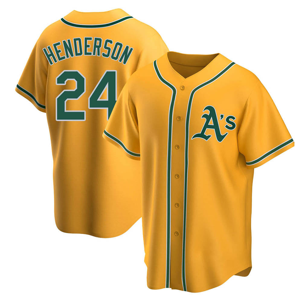 Punc Athletics #24 Rickey Henderson Player Gold Replica Alternate Stitched Jersey