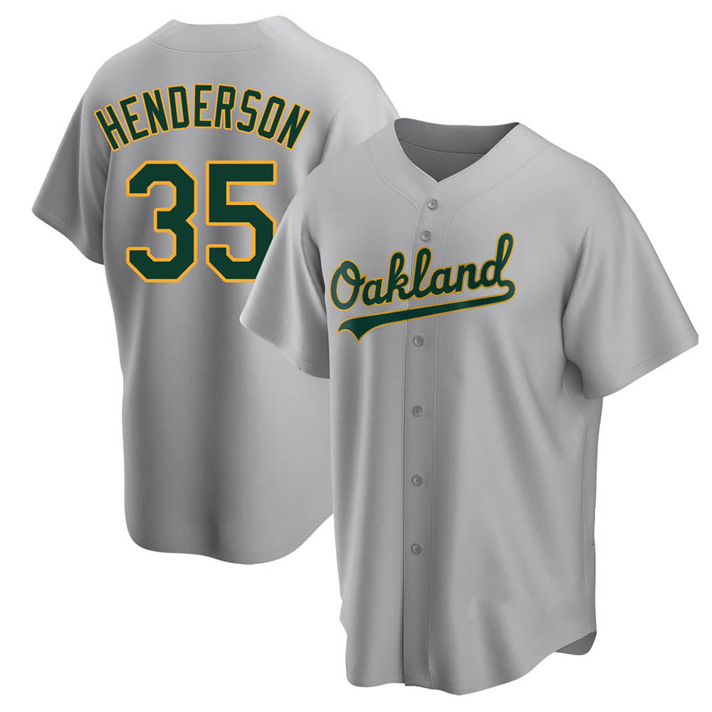 Punc Athletics #35 Rickey Henderson Player Gray Replica Road Stitched Jersey