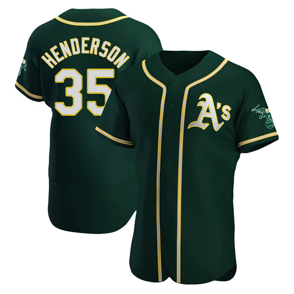Punc Athletics #35 Rickey Henderson Player Green Authentic Alternate Stitched Jersey