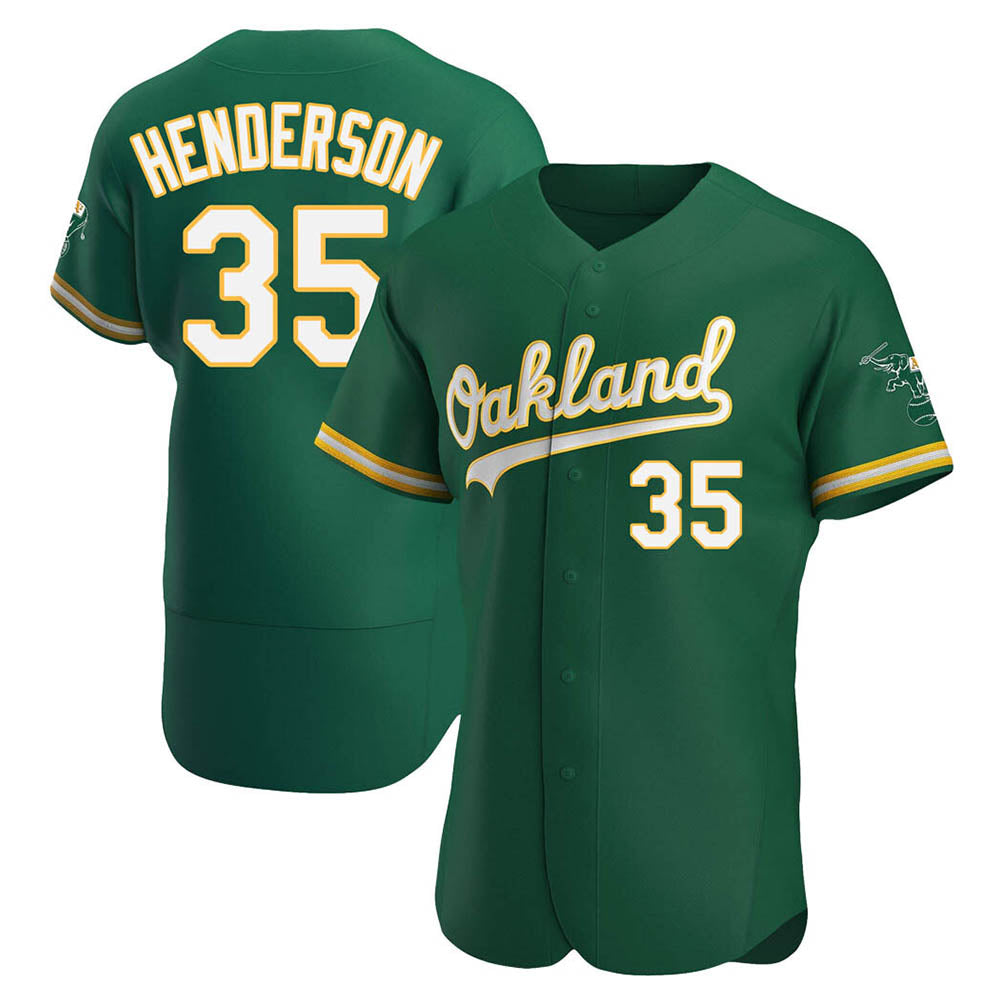 Punc Athletics #35 Rickey Henderson Player Green Authentic Kelly Alternate Stitched Jersey