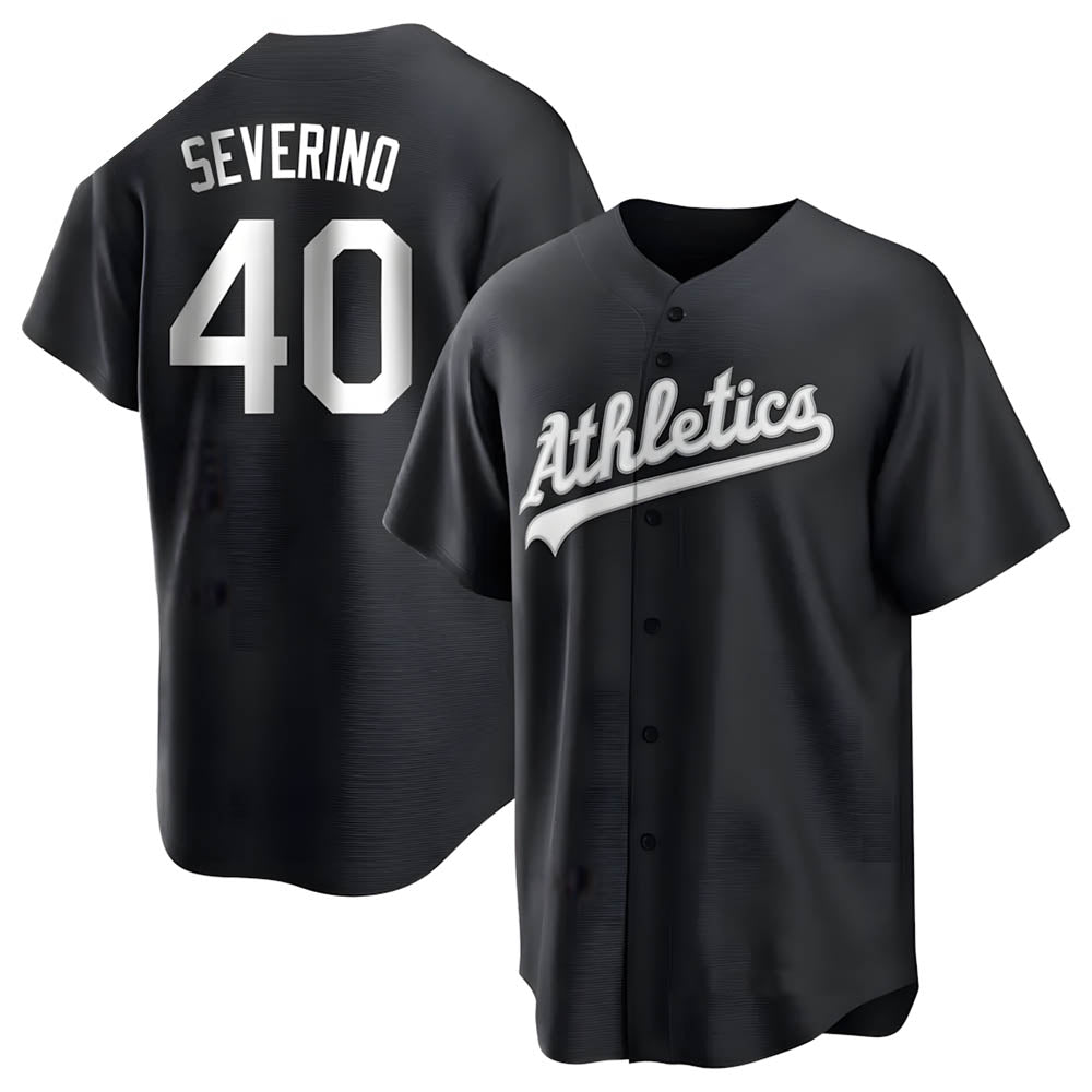 Punc Athletics #40 Luis Severino player Black&White Replica Stitched Jersey