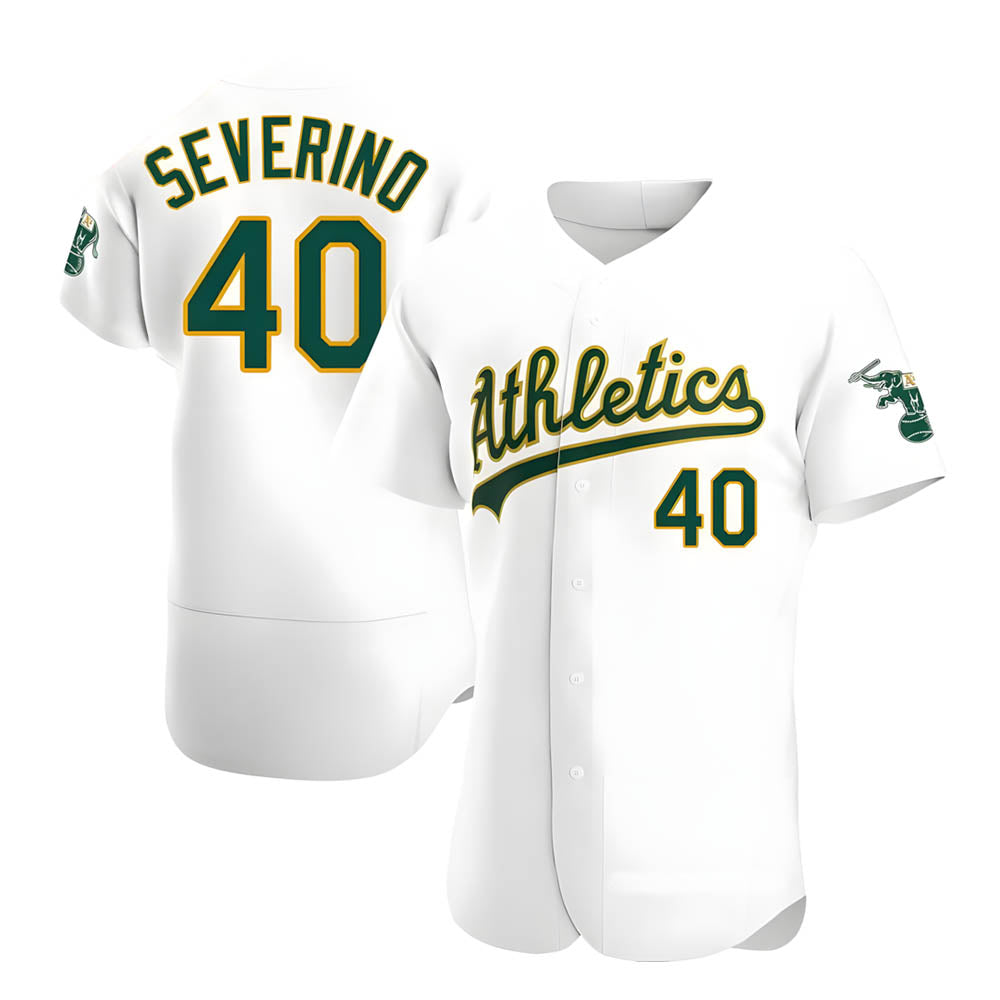 Punc Athletics #40 Luis Severino player White Authentic Home Stitched Jersey