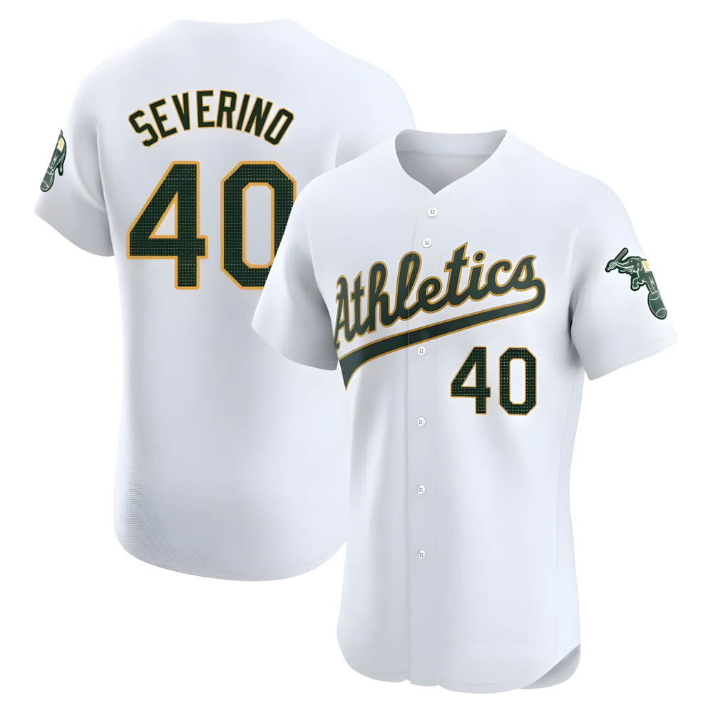 Punc Athletics #40 Luis Severino player White Elite Home Stitched Jersey