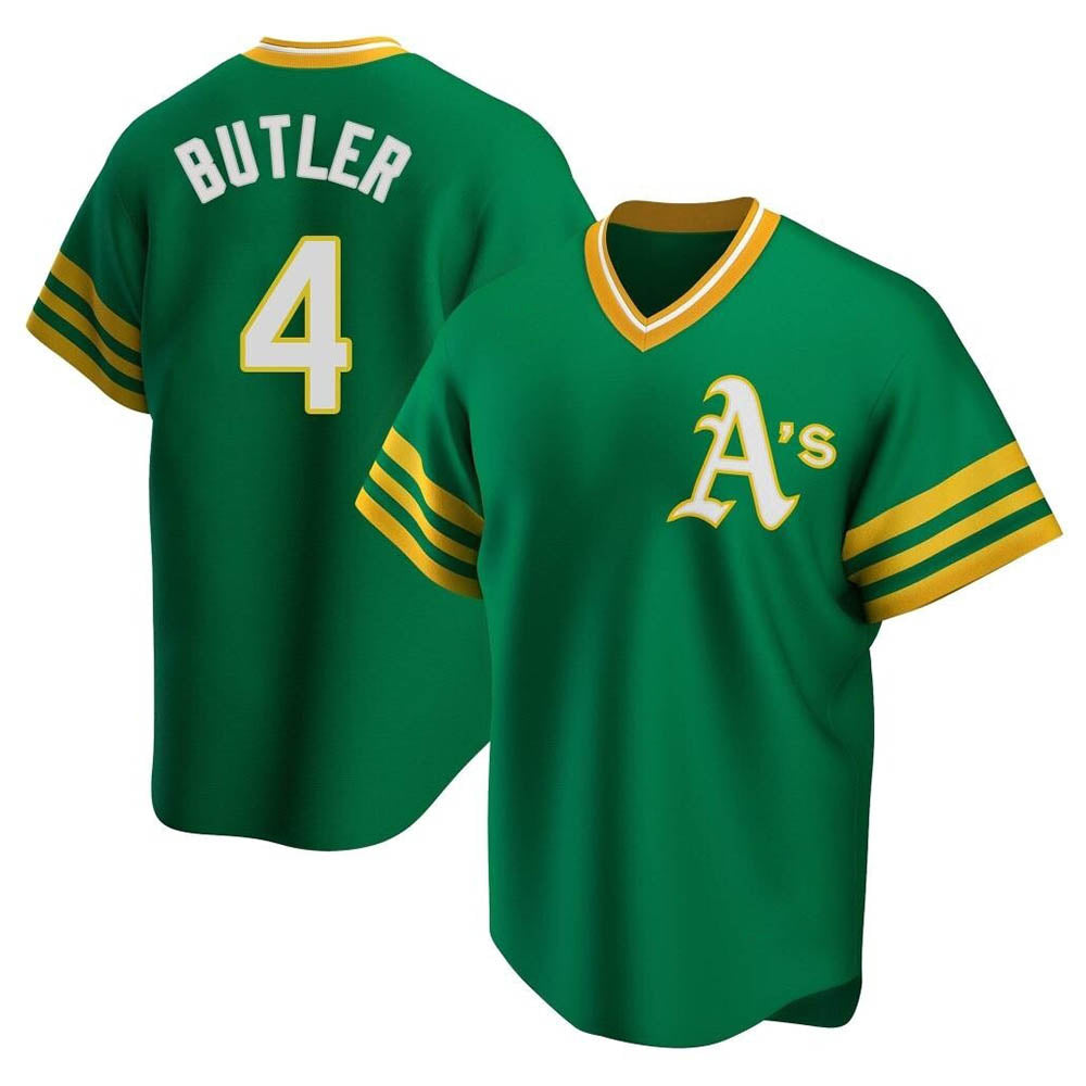 Punc Athletics #4 Lawrence Butler player Green Replica Cooperstown Collection Stitched Jersey