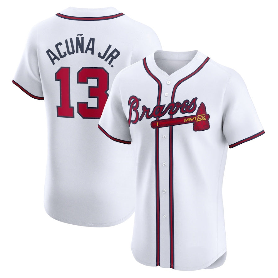 Punc A.Braves #13 Ronald Acuna Jr. Home Elite Jersey - White Personalized Jerseys