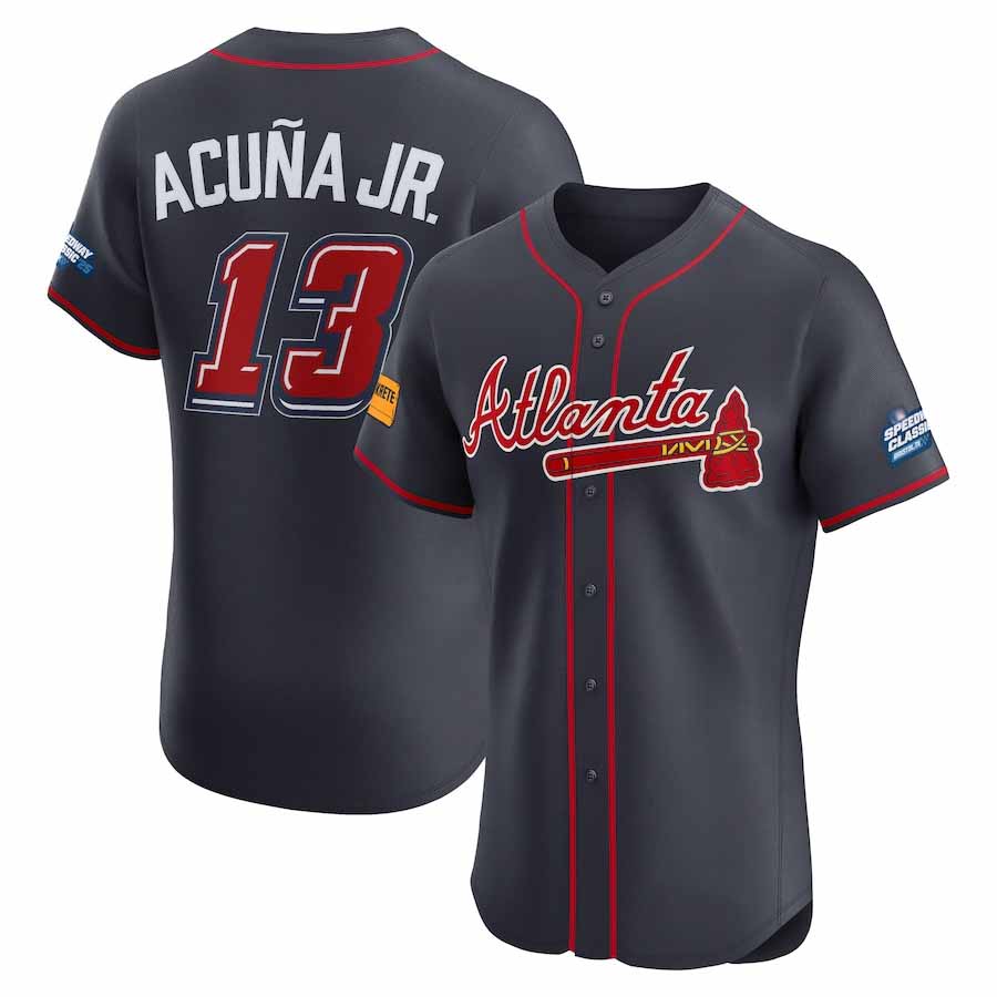Punc A.Braves #13 Ronald Acuna Jr. Navy 2025 Speedway Classic Alternate Elite Player Personalized Jersey