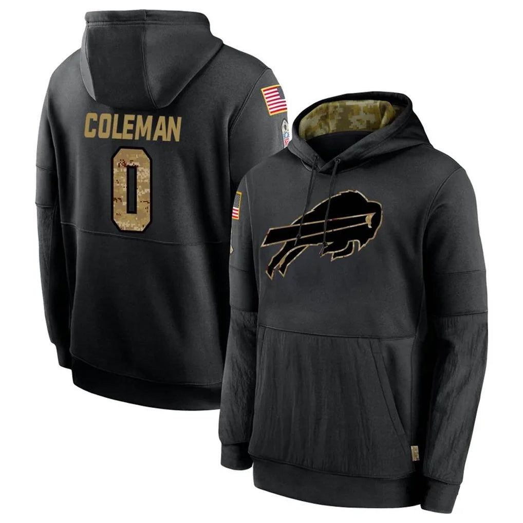 Punc B.Bills #0 Keon Coleman Player Salute to Service Black Hoodies Stitched Jerseys