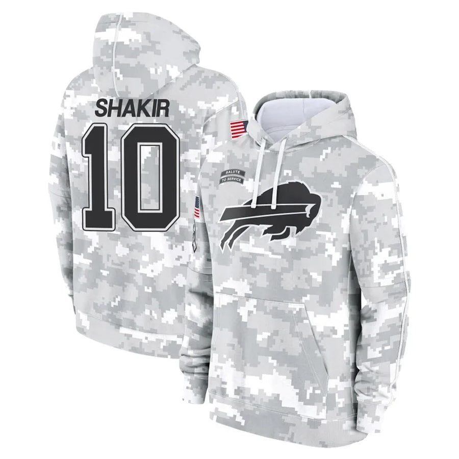 Punc B.Bills #10 Khalil Shakir Player Salute to Service Hoodies  Stitched Jerseys