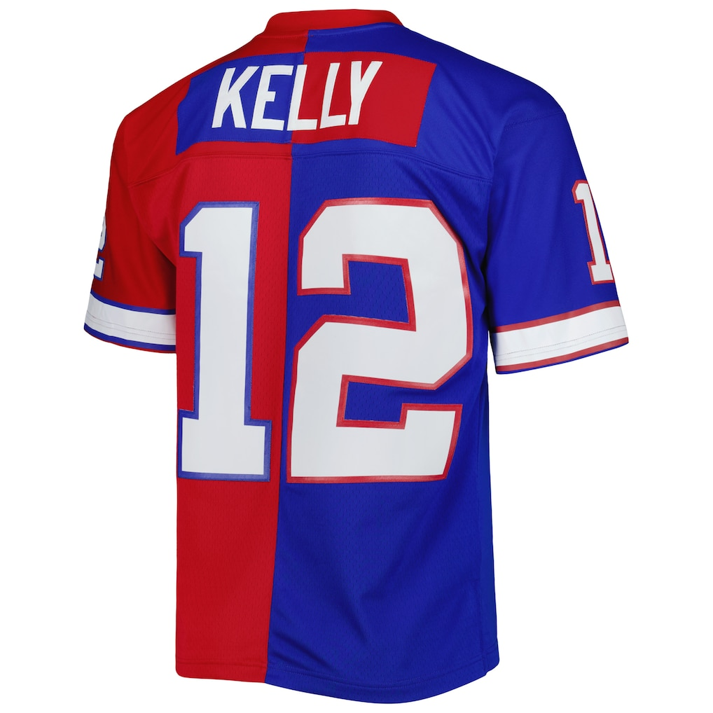 Punc B.Bills #12 Jim Kelly Mitchell & Ness RoyalRed 1990 Split Legacy Replica Jersey