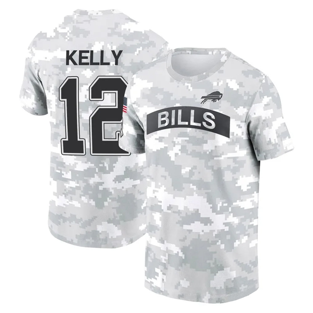Punc B.Bills #12 Jim Kelly Player Arctic Camo Salute to Service T-Shirt Hoodies Stitched Jerseys