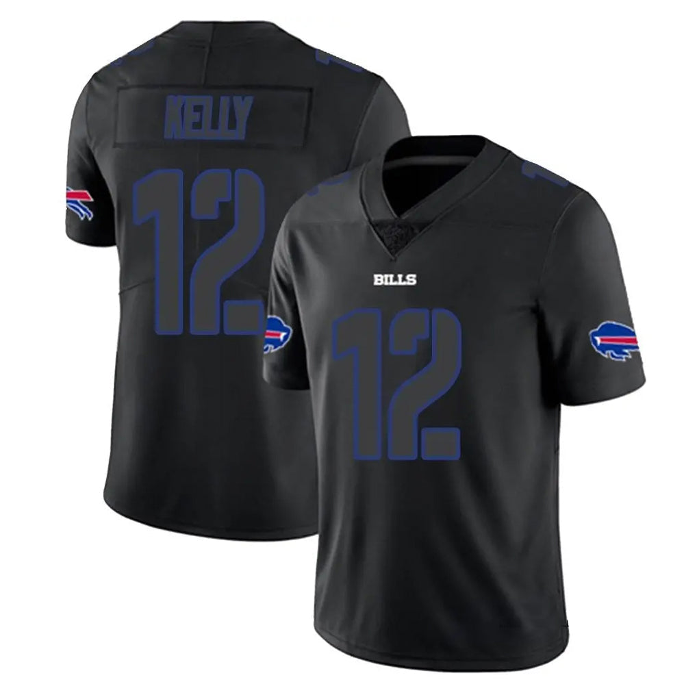 Punc B.Bills #12 Jim Kelly Player Black Impact Limited Game Stitched Jerseys