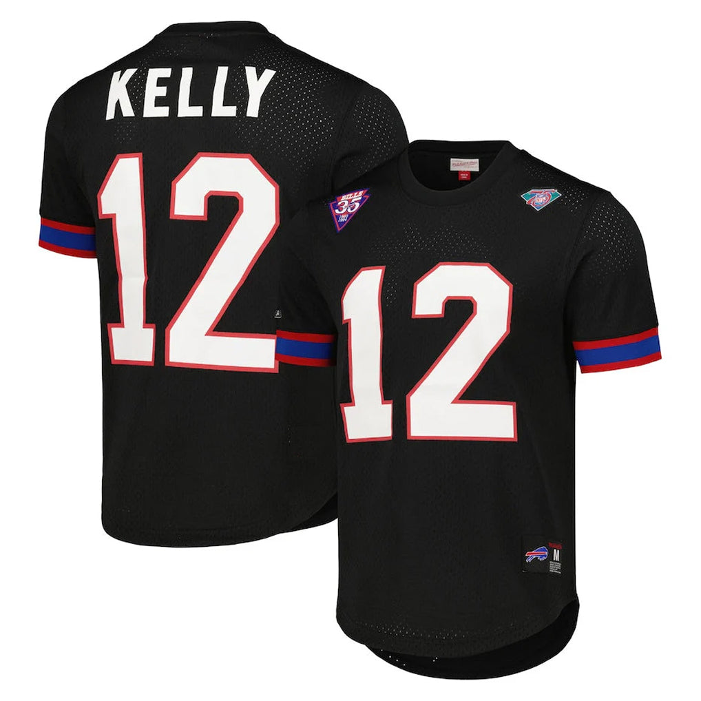 Punc B.Bills #12 Jim Kelly Player Black Mitchell & Ness Replica Mesh Limited Stitched Jerseys