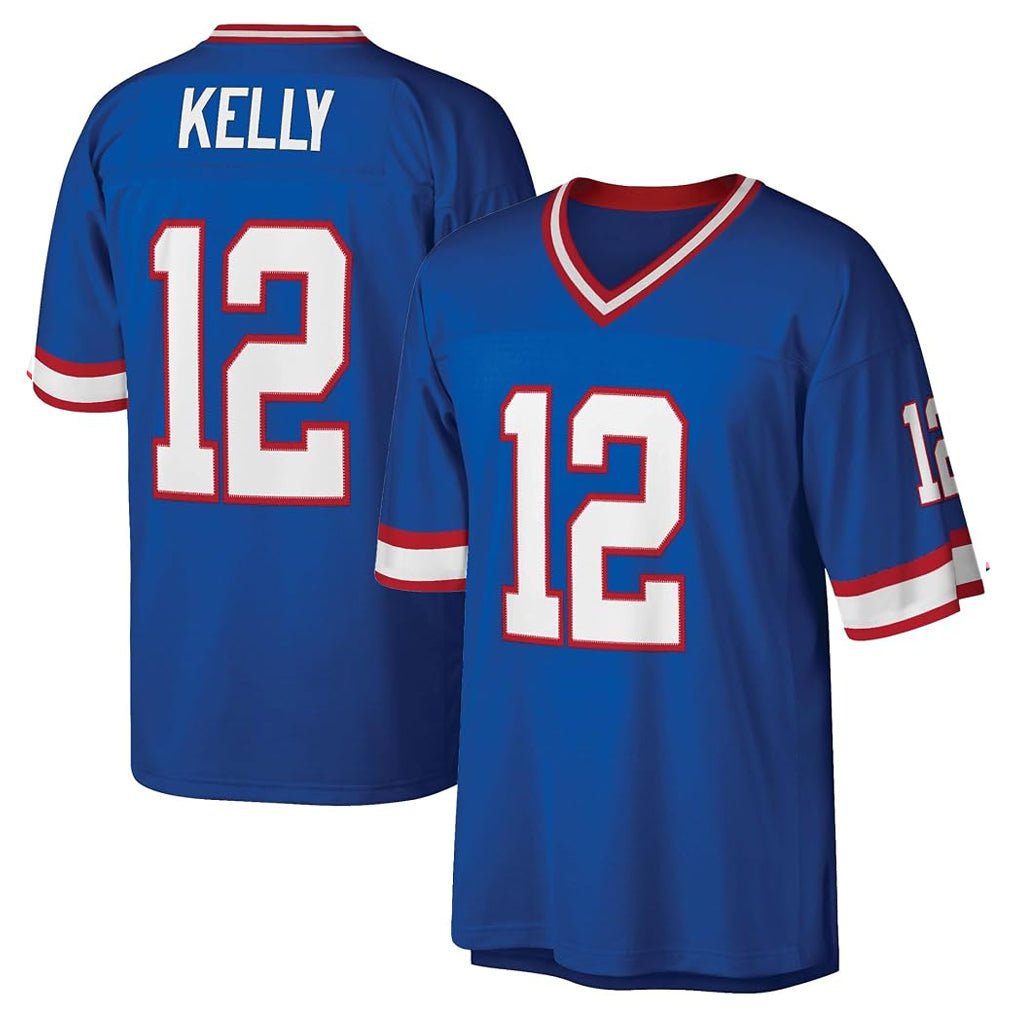 Punc B.Bills #12 Jim Kelly Player Blue Replica Throwback Limited Stitched Jerseys
