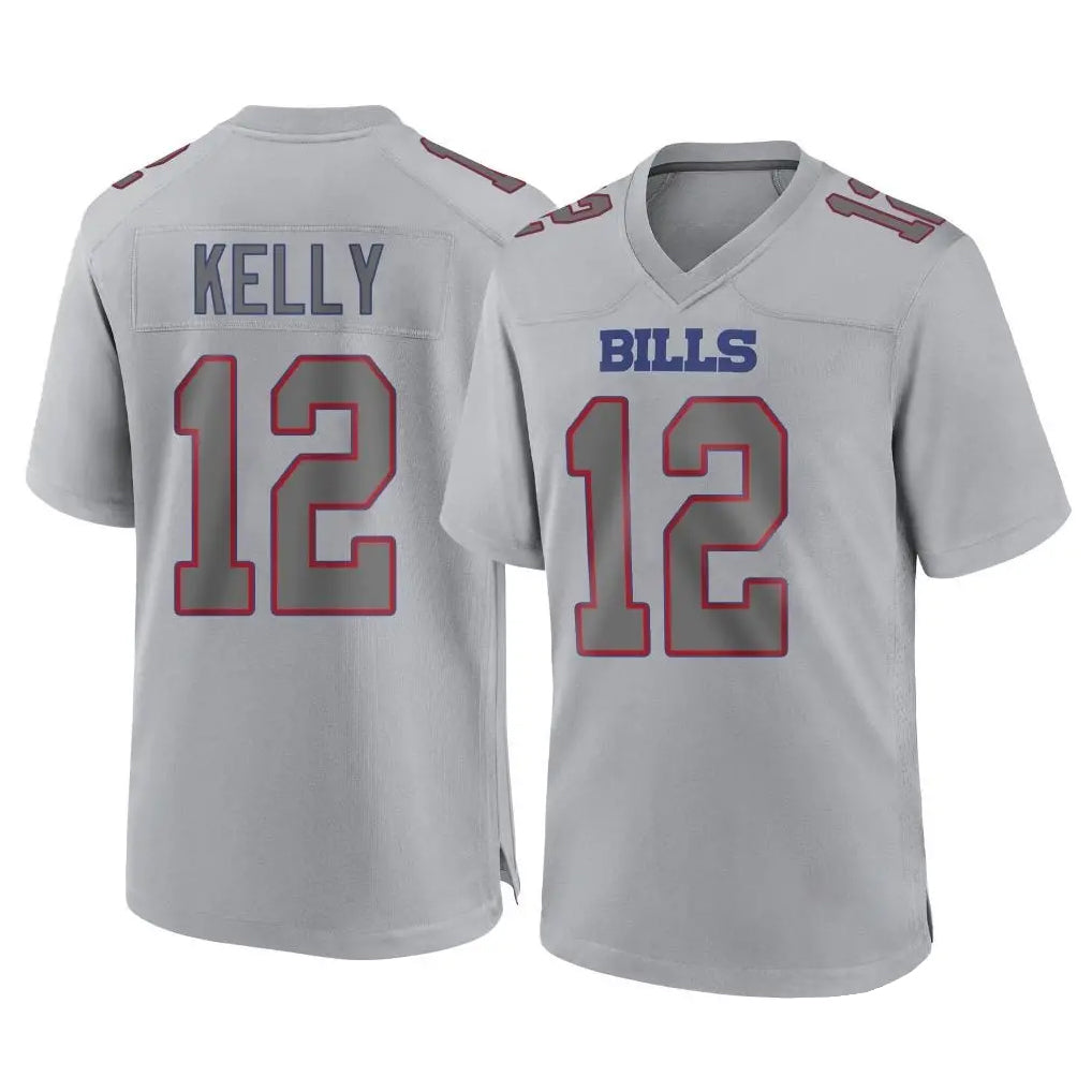 Punc B.Bills #12 Jim Kelly Player Gray Fashion Home Game Stitched Jerseys