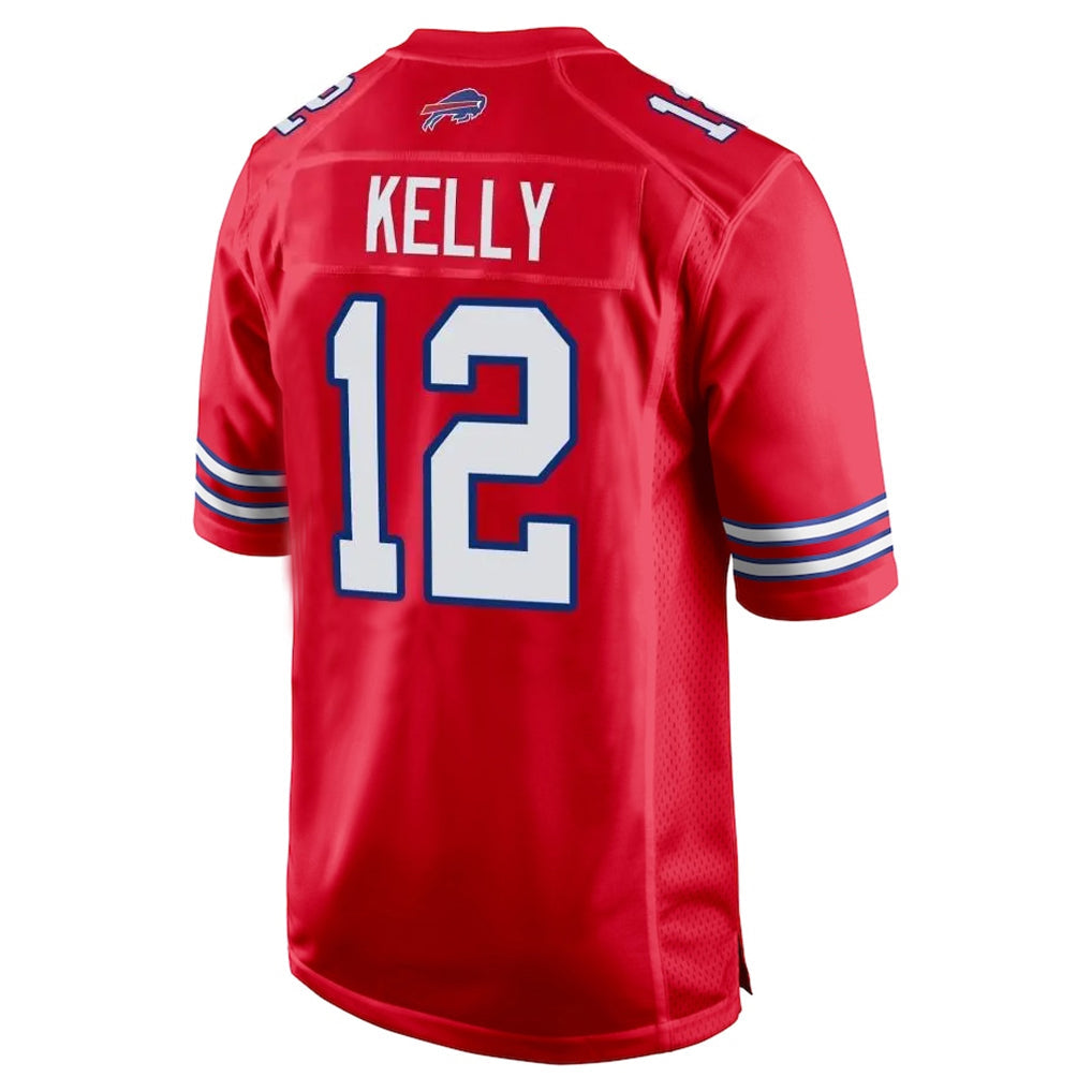 Punc B.Bills #12 Jim Kelly Player Red Home Game Stitched Jerseys