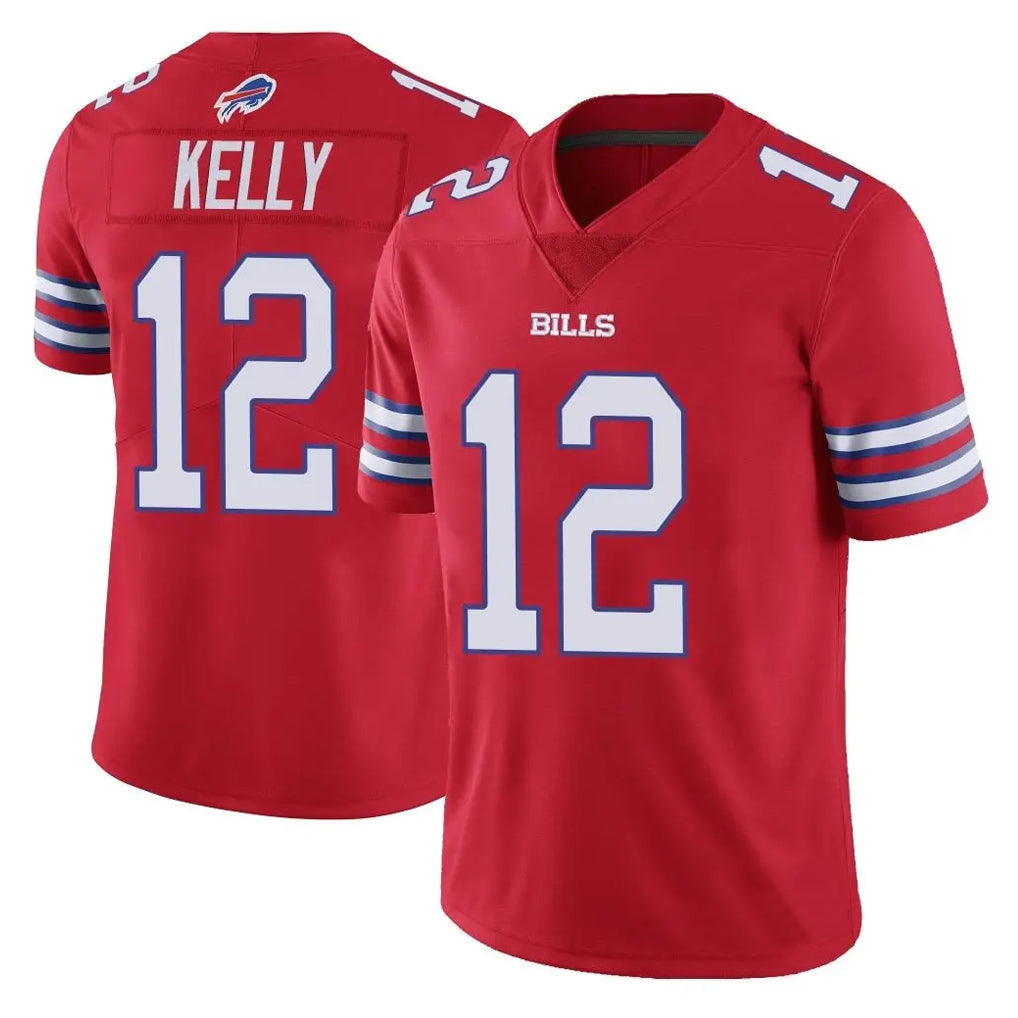 Punc B.Bills #12 Jim Kelly Player Red Vapor Untouchable Limited Home Game Stitched Jerseys