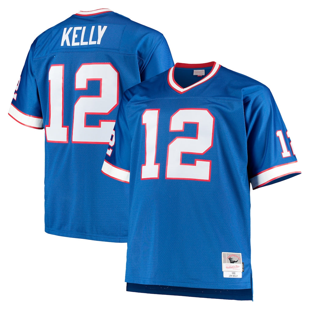 Punc B.Bills #12 Jim Kelly Player Royal Mitchell & Ness Big & Tall 1990 Retired Replica Limited Stitched Jerseys