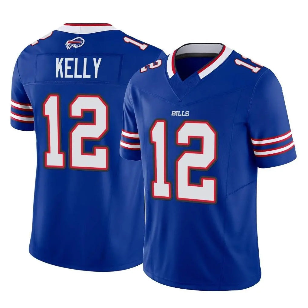 Punc B.Bills #12 Jim Kelly Player Royal Vapor F.U.S.E. Limited Home Game Stitched Jerseys