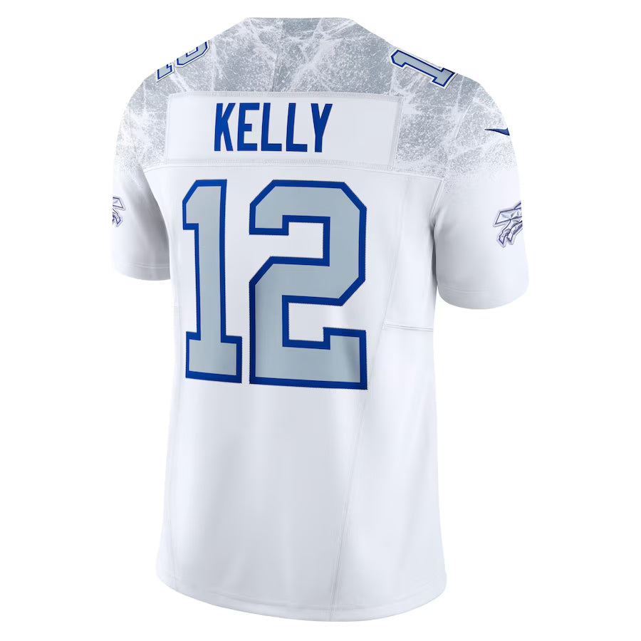 Punc B.Bills #12 Jim Kelly Player White Rivalries Collection Vapor Limited  Stitched Jerseys
