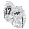 Punc B.Bills #17 Josh Allen Player Arctic Camo Salute to Service Hoodies Limited Stitched Jerseys