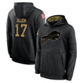 Punc B.Bills #17 Josh Allen Player Black Salute to Service Hoodies Hame Stitched Jerseys