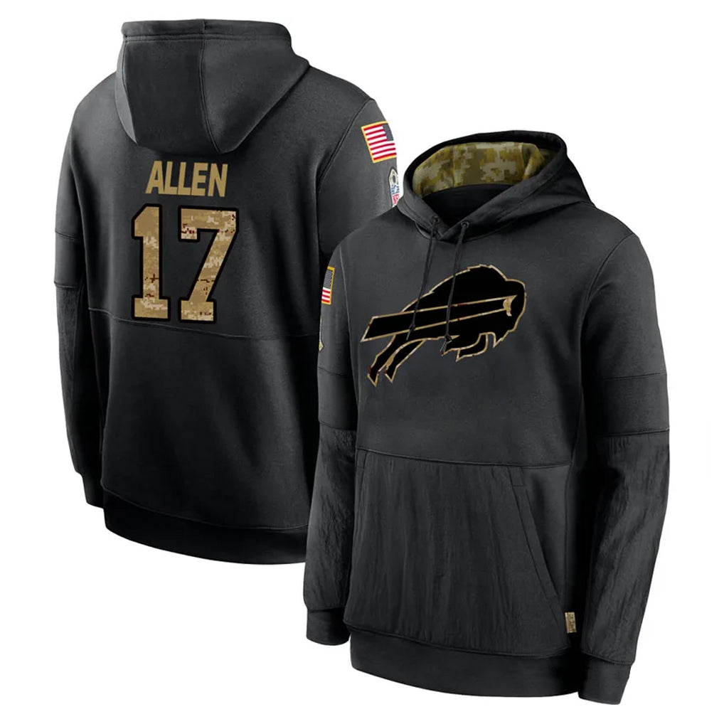 Punc B.Bills #17 Josh Allen Player Black Salute to Service Hoodies Hame Stitched Jerseys