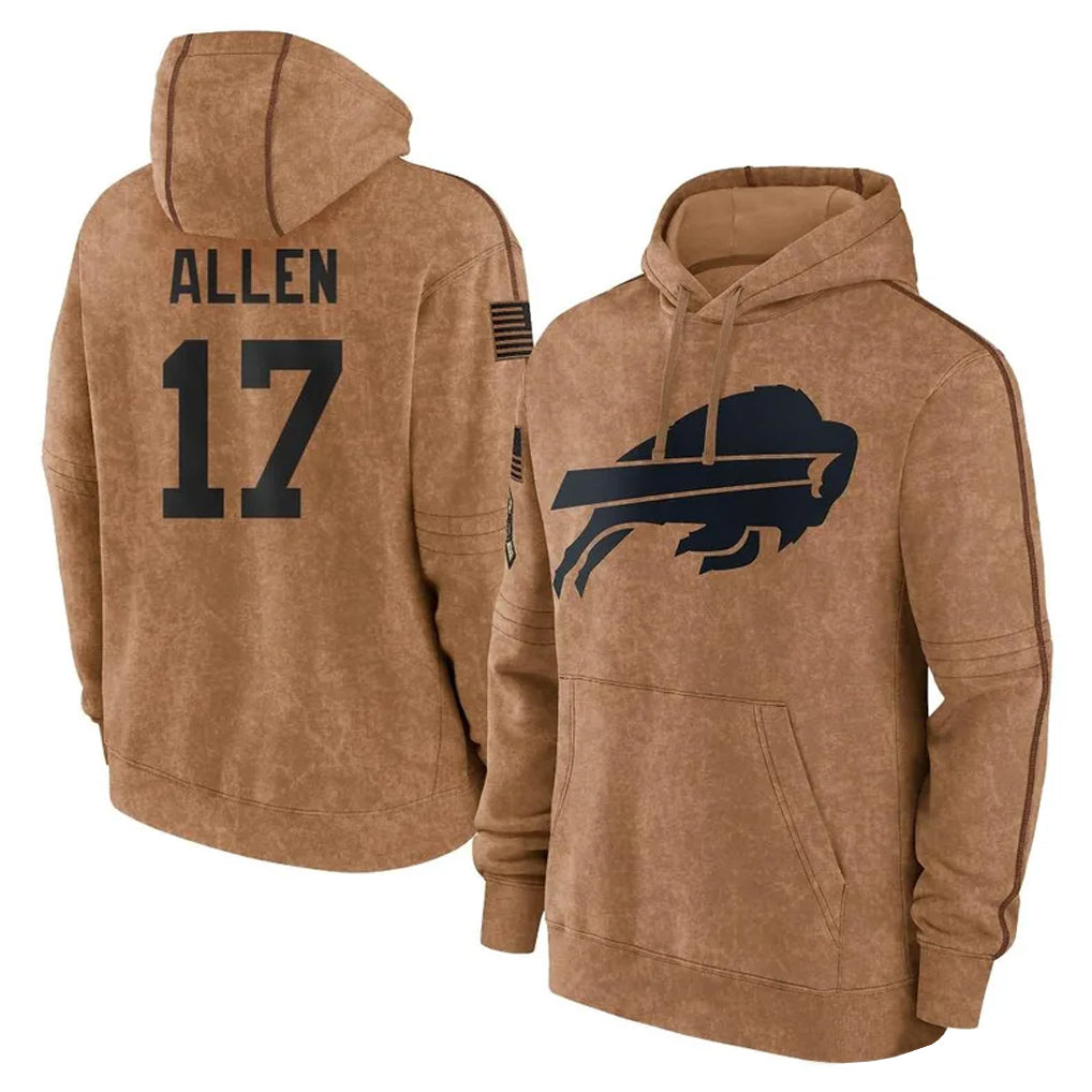 Punc B.Bills #17 Josh Allen Player Brown Salute to Service Hoodies Stitched Jerseys