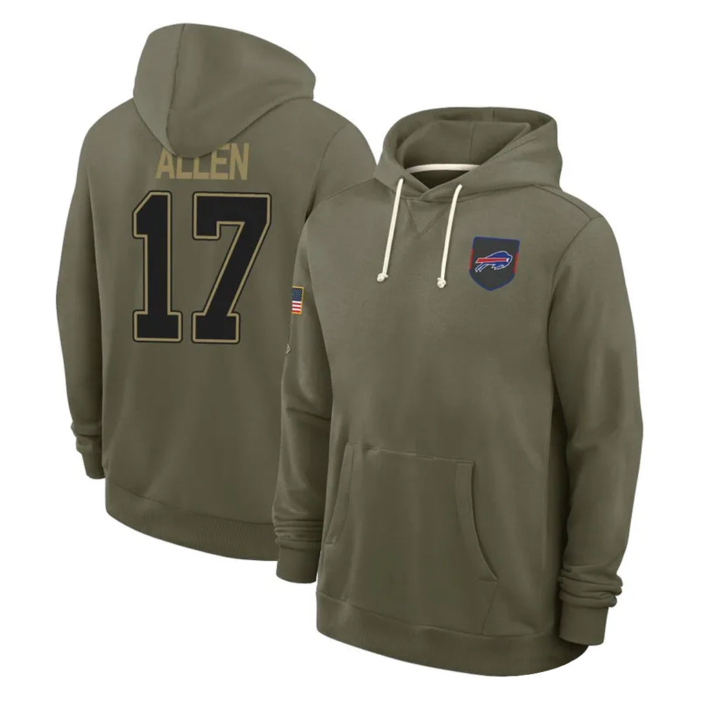 Punc B.Bills #17 Josh Allen Player Olive Salute to Service Hoodies Stitched Jerseys