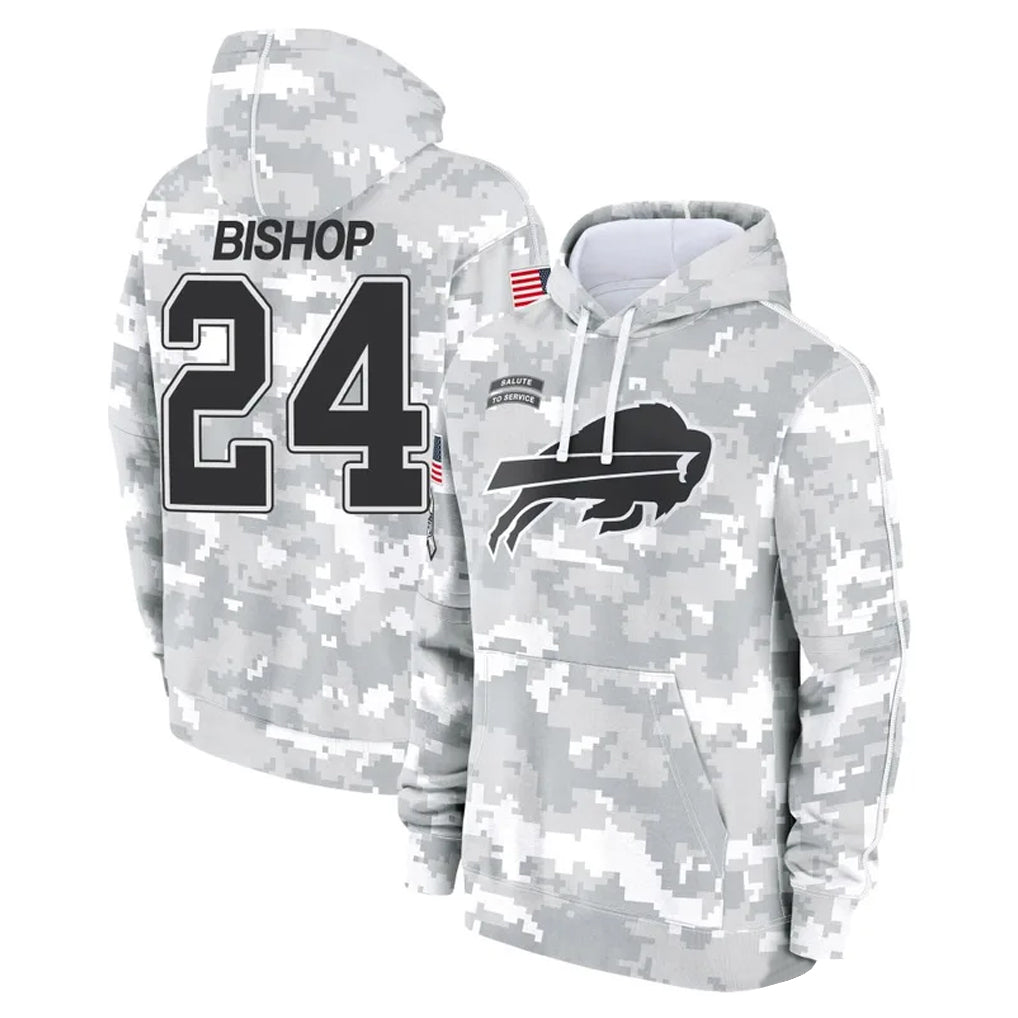 Punc B.Bills #24 Cole Bishop Player Arctic Camo Salute to Service Hoodies Limited Stitched Jerseys