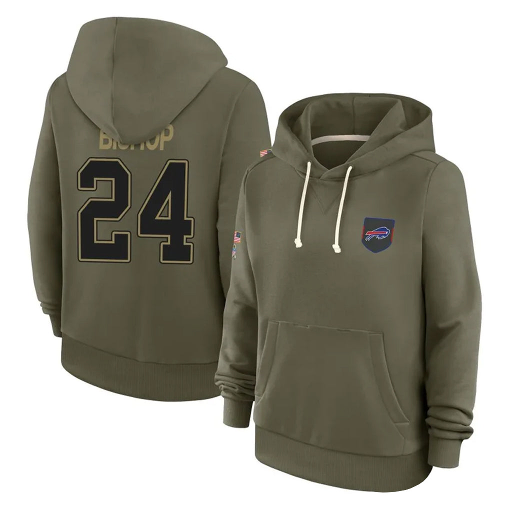 Punc B.Bills #24 Cole Bishop Player Olive Salute to Service Hoodies Stitched Jerseys