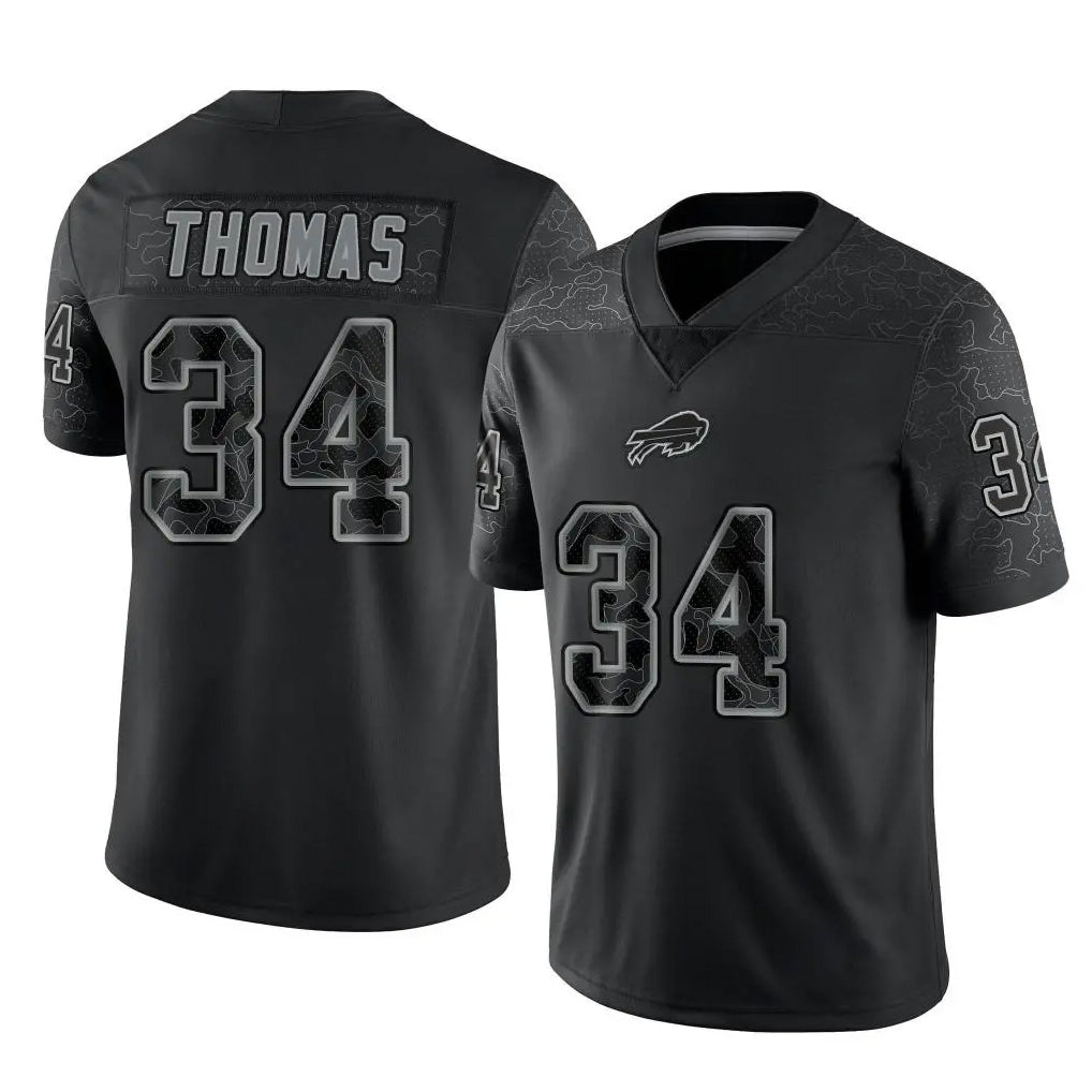 Punc B.Bills #34 Thurman Thomas Player Black RFLCTV Limited Stitched Jerseys