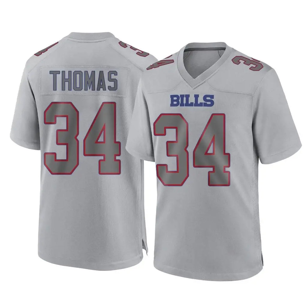 Punc B.Bills #34 Thurman Thomas Player Gray Fashion Home Game Stitched Jerseys