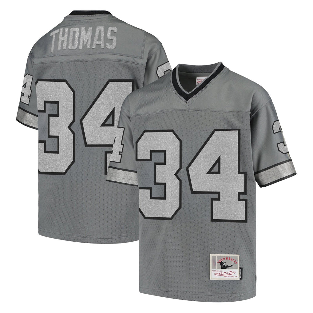 Punc B.Bills #34 Thurman Thomas Player Gray Throwback Replica Stitched Jerseys