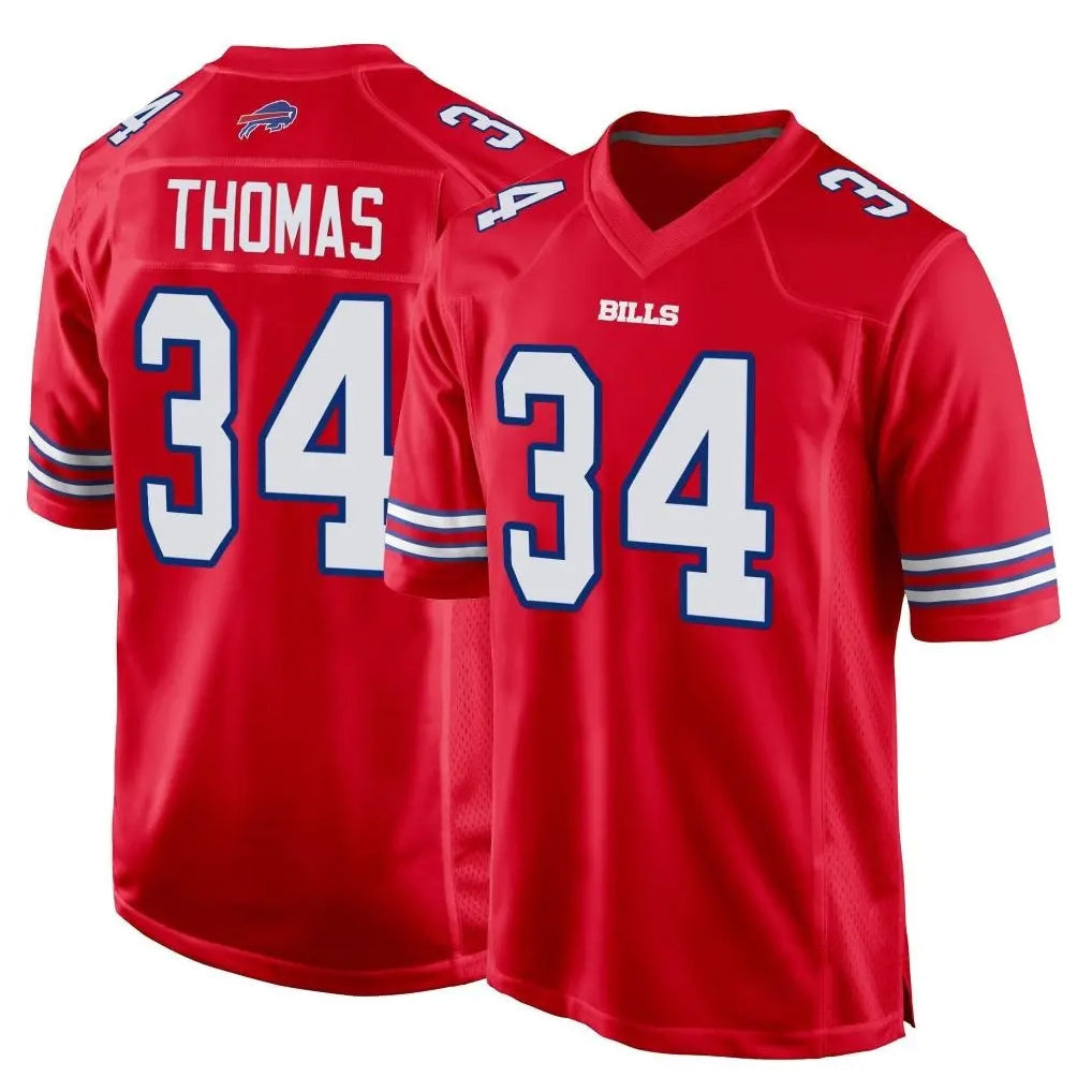 Punc B.Bills #34 Thurman Thomas Player Red Home Game Stitched Jerseys