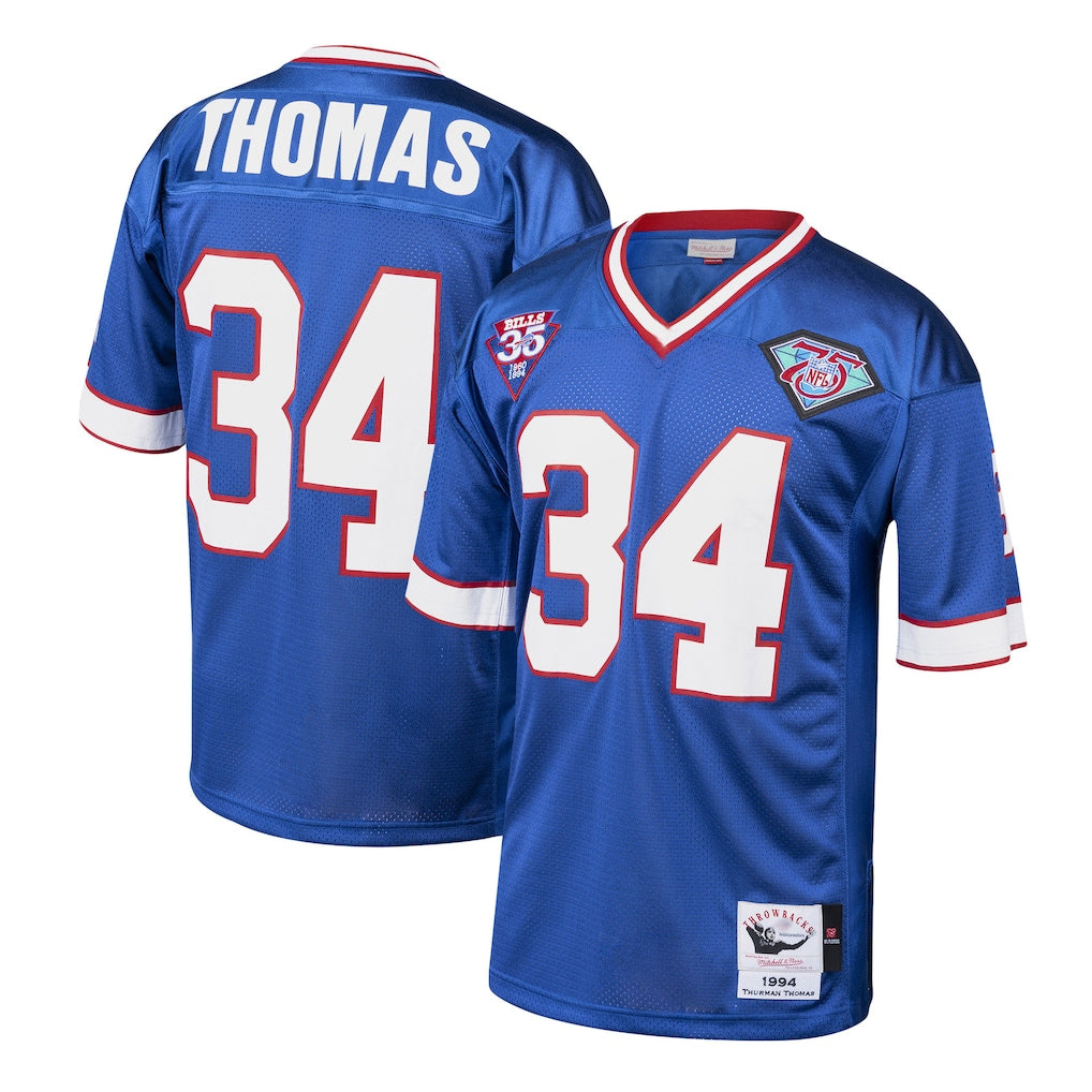 Punc B.Bills #34 Thurman Thomas Player Royal Mitchell & Ness 1985 Throwback Retired Stitched Jerseys
