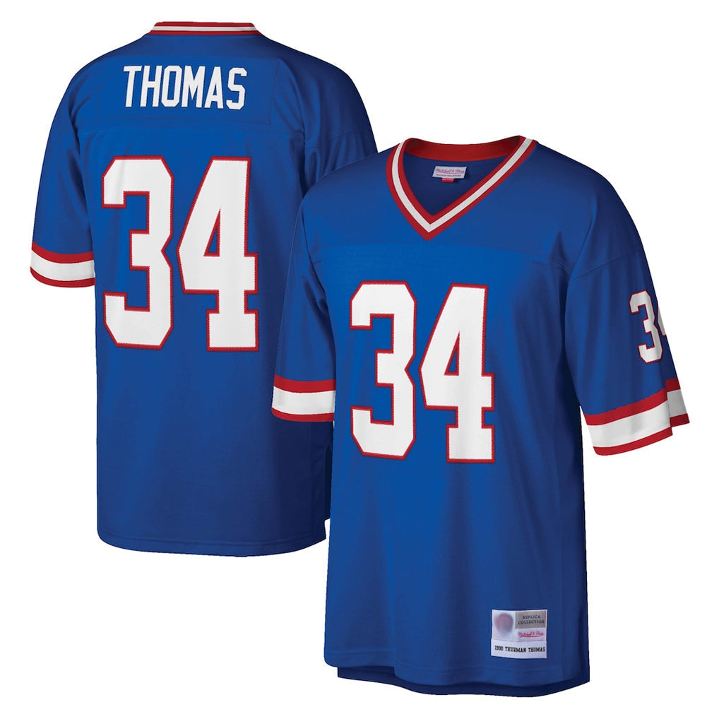 Punc B.Bills #34 Thurman Thomas Player Royal Mitchell & Ness Legacy Replica Stitched Jerseys