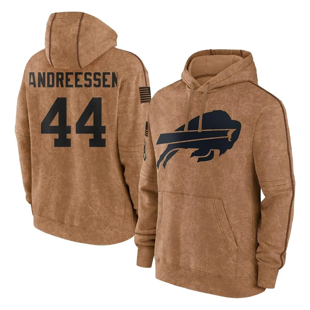 Punc B.Bills #44 Joe Andreessen Player Brown Salute to Service Hoodies Stitched Jerseys