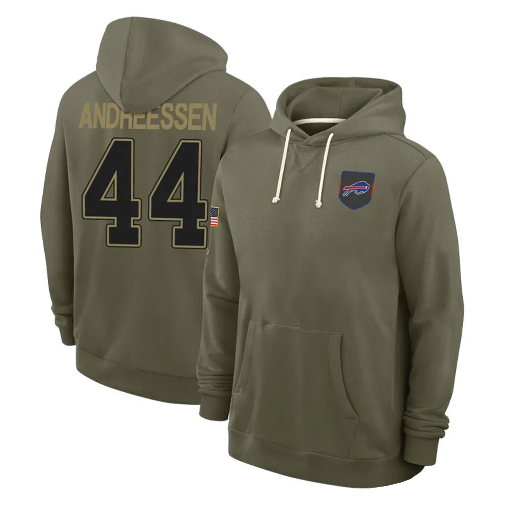 Punc B.Bills #44 Joe Andreessen Player Olive Salute to Service Hoodies Stitched Jerseys