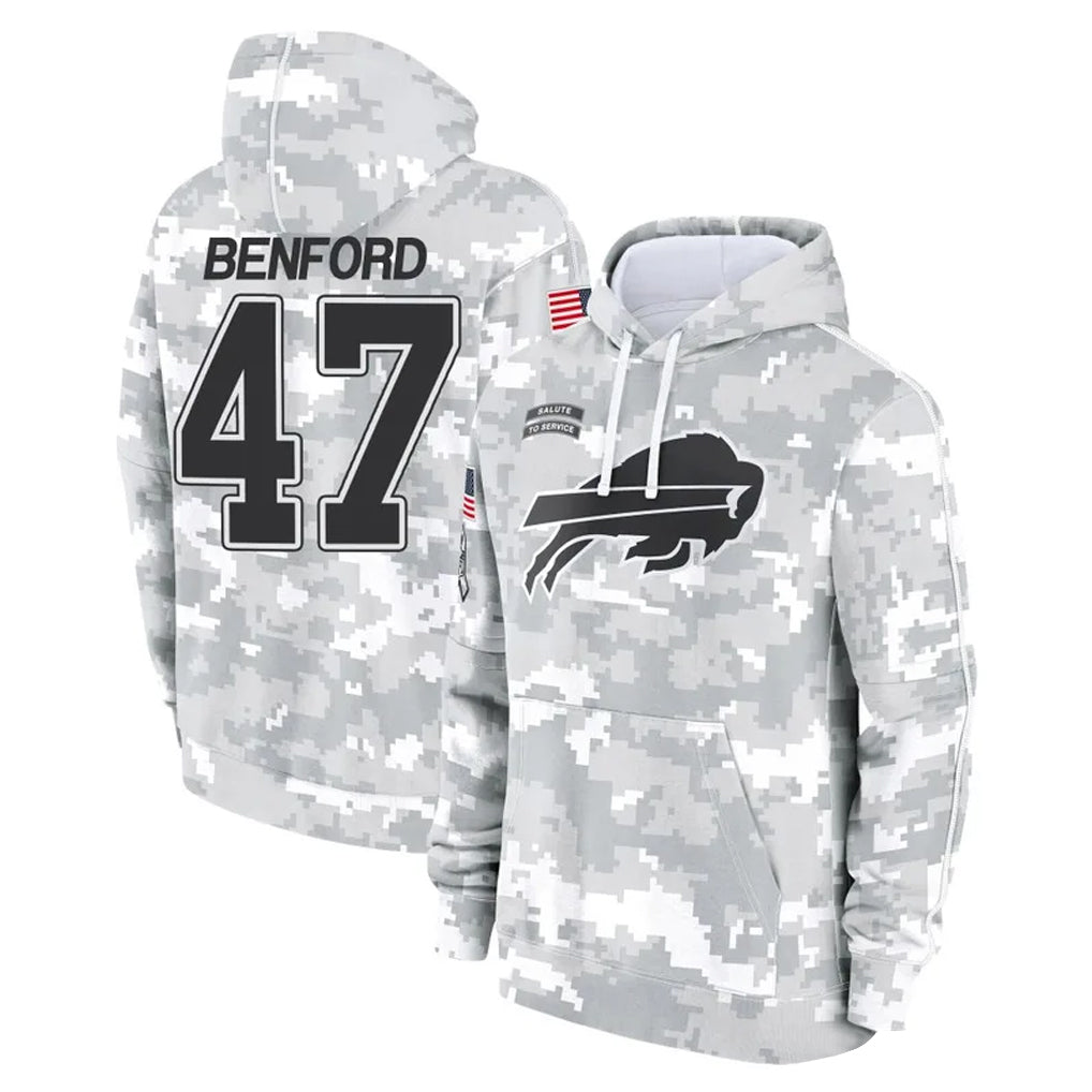 Punc B.Bills #47 Christian Benford Player Arctic Camo Salute to Service Hoodies Limited Stitched Jerseys