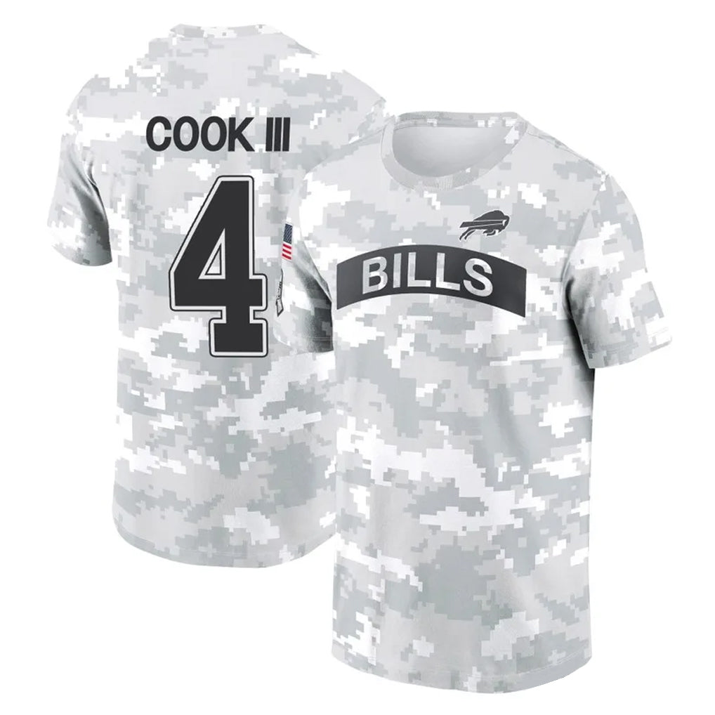 Punc B.Bills #4 James Cook III Player Arctic Camo Salute to Service T-Shirt Hoodies Stitched Jerseys