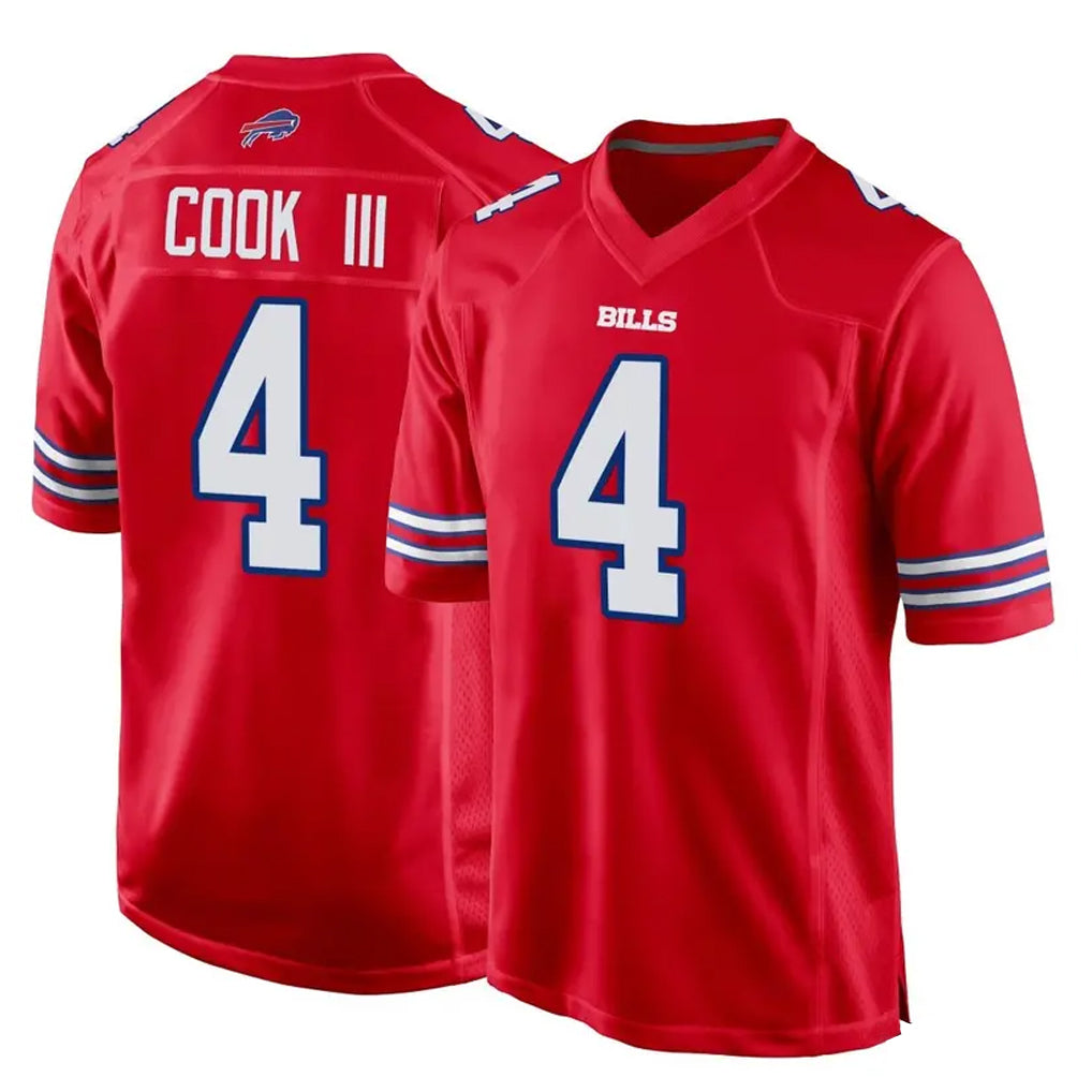 Punc B.Bills #4 James Cook III Player Red Home Game Stitched Jerseys