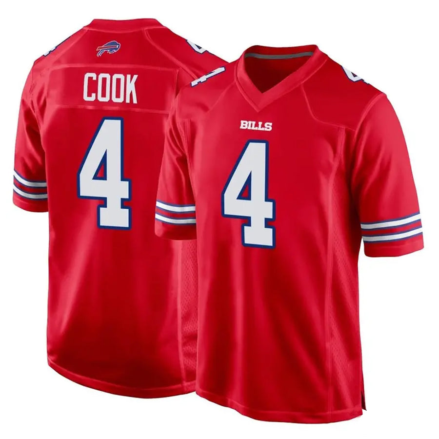 Punc B.Bills #4 James Cook Player Red Home Game Stitched Jerseys