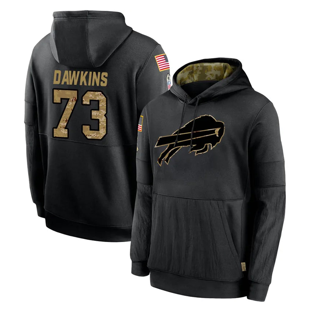 Punc B.Bills #73 Dion Dawkins Player Black Salute to Service Hoodies Hame Stitched Jerseys
