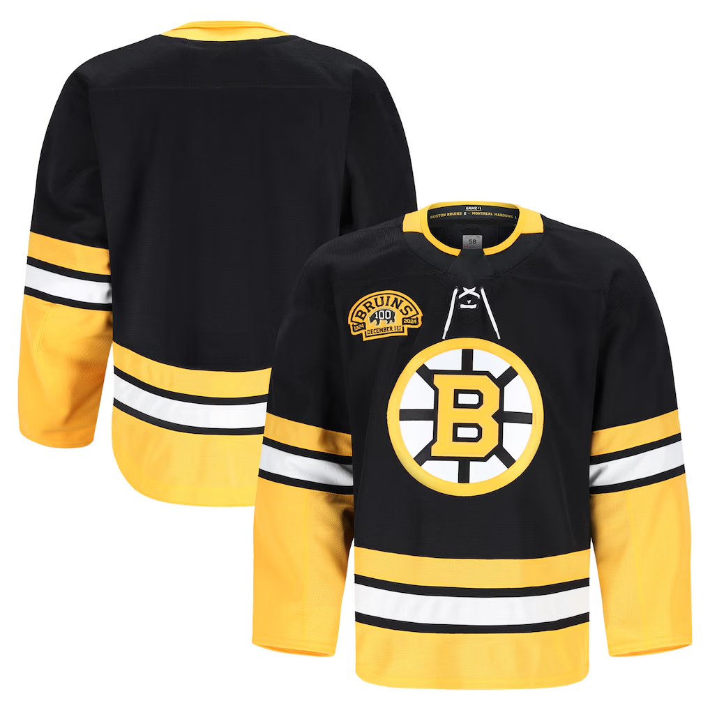 Punc B.Bruins Black 100th Anniversary Authentic Pro Stitched Jerseys
